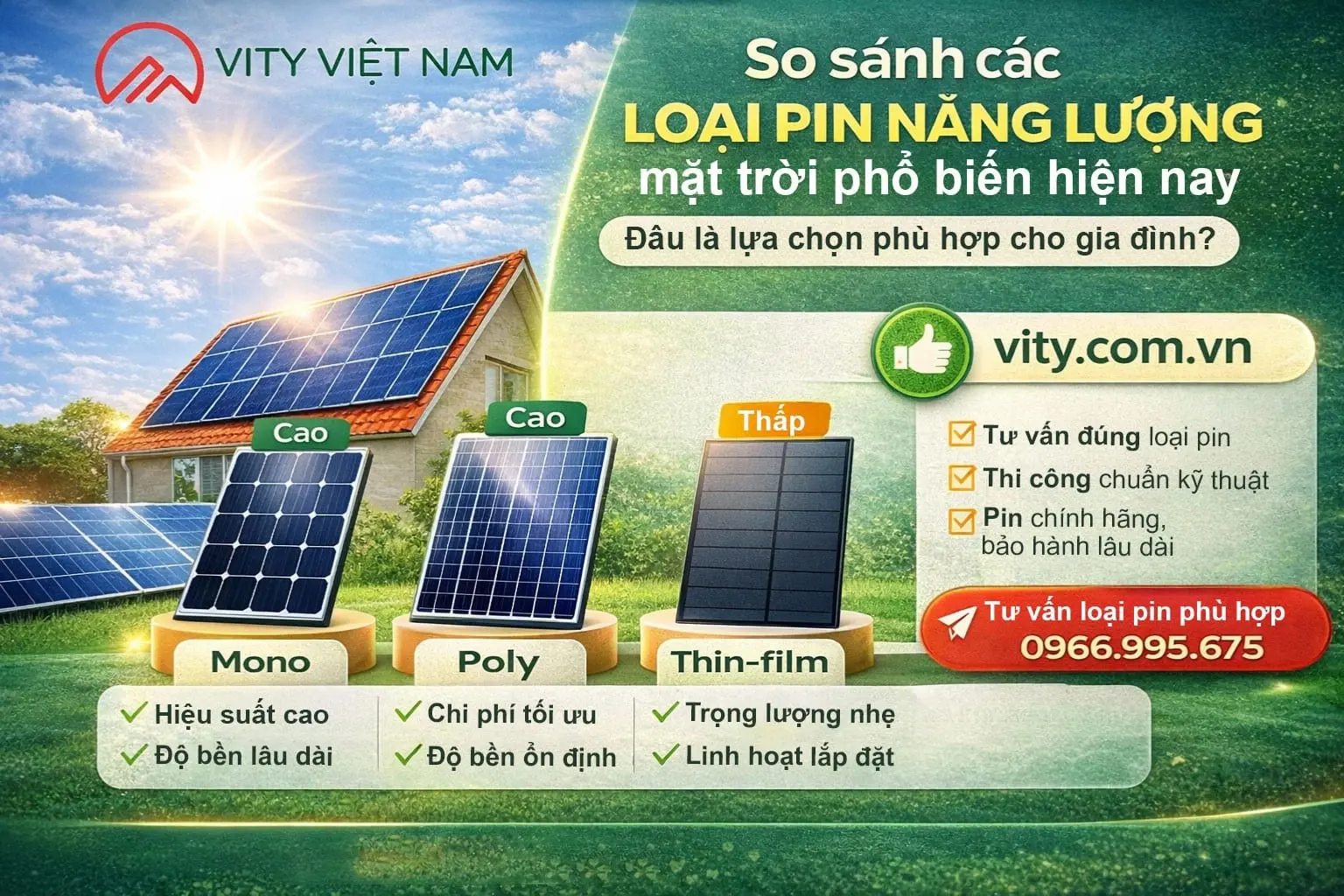 So sánh các loại pin năng lượng mặt trời phổ biến hiện nay (Nên chọn loại nào cho gia đình?)