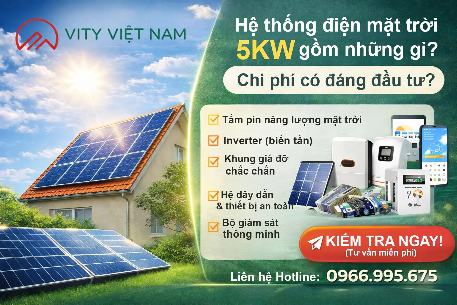Chi tiết cấu tạo hệ thống điện mặt trời 5kW cho gia đình (Giải thích dễ hiểu nhất 2026)